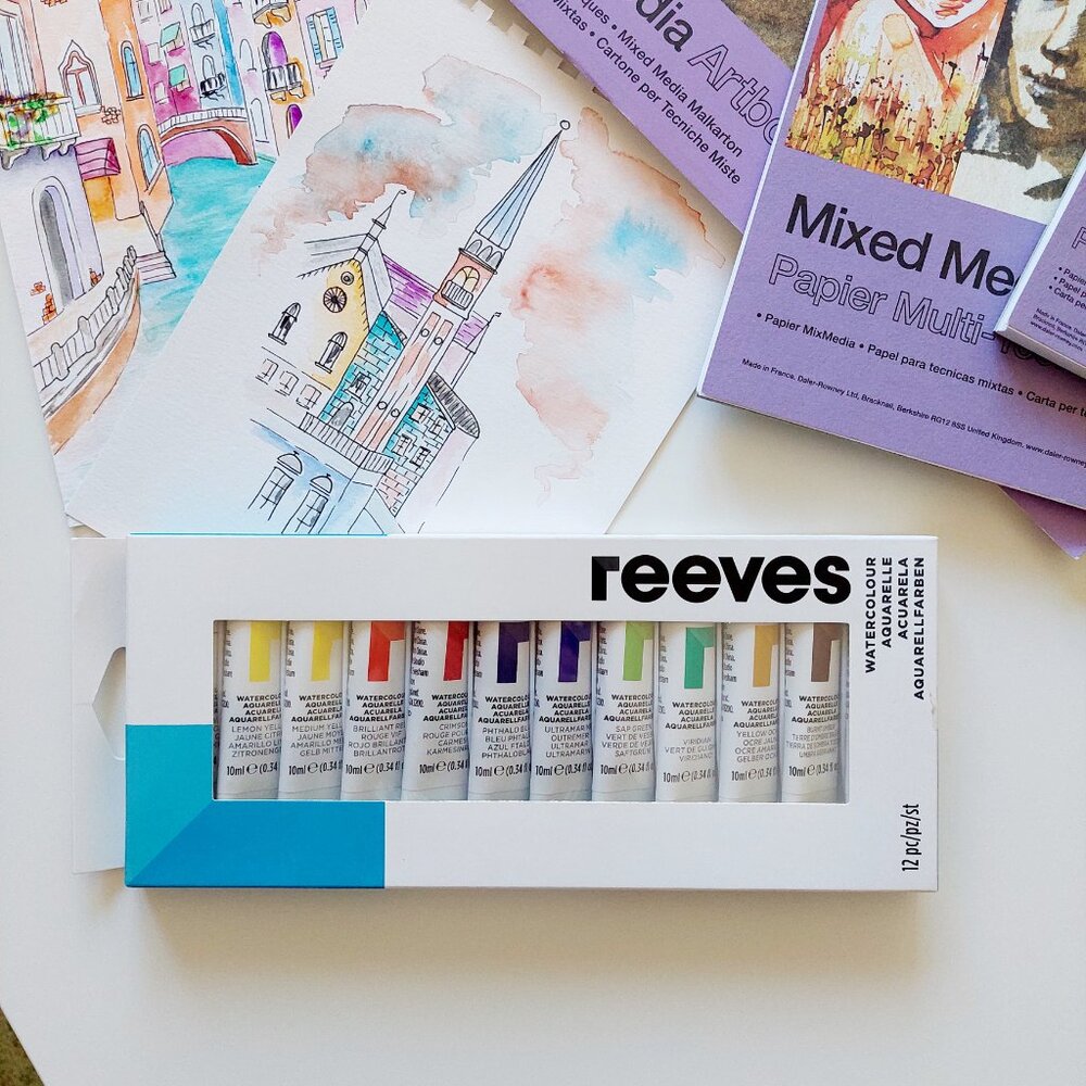 Reeves Watercolour Paint Set - 12 Tubes (10ml Each)